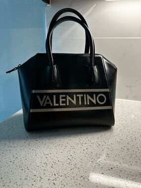 Valentino Black Logo Satchel with Contrasting Trim